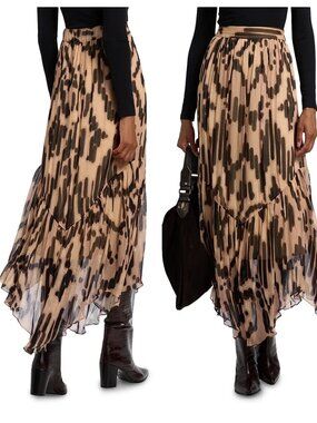 Ba&sh Aley Pleated Handkerchief-Hem Midi-Skirt